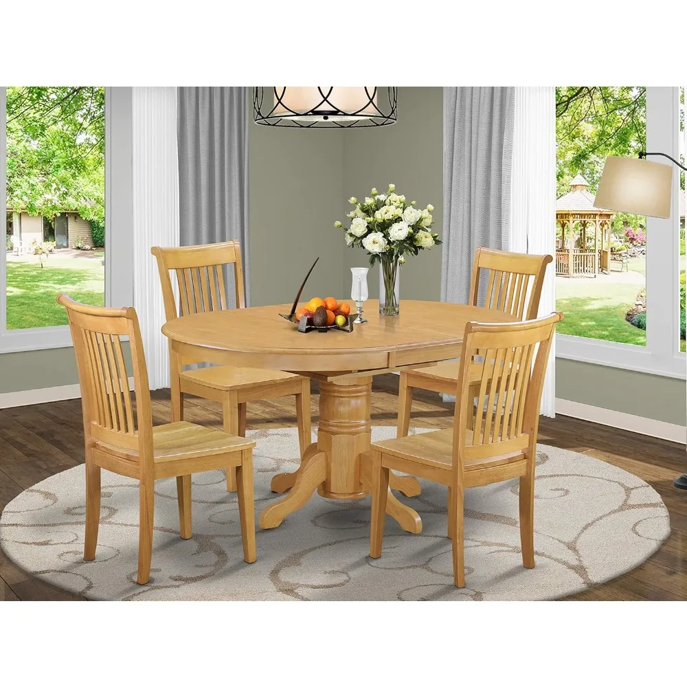 5-Piece Room Furniture Set Includes an Oval Wood Table with Butterfly Leaf and 4 Kitchen Dining Chairs, 42 x 60 in.