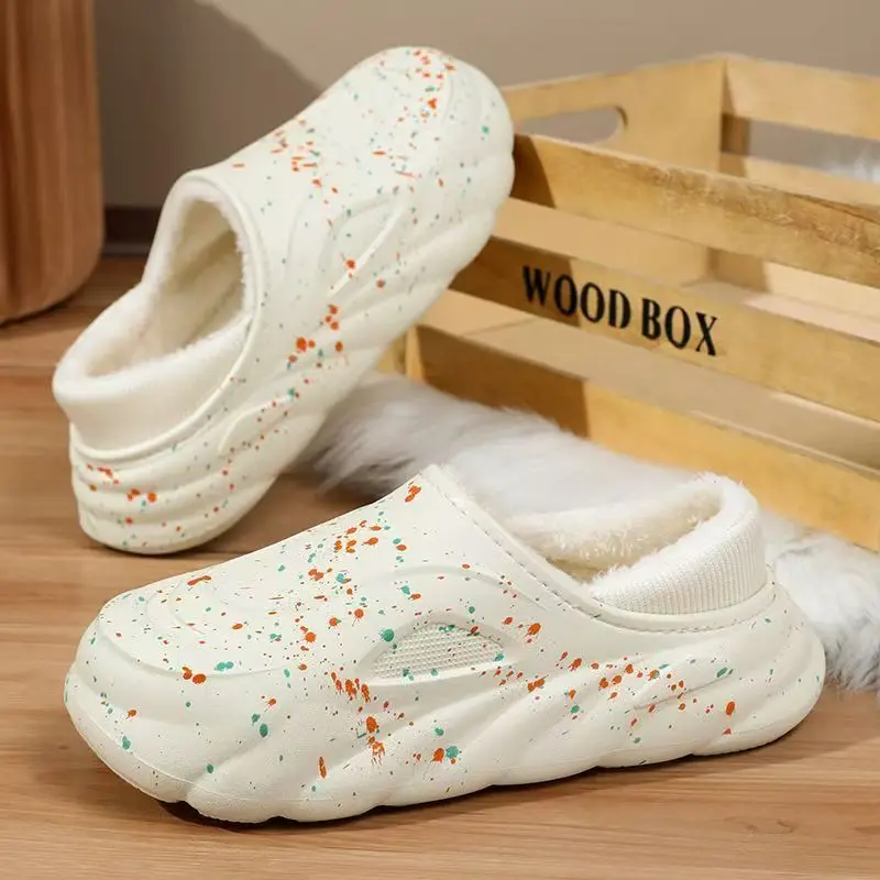 

Winter New Men Shallow Waterproof Snow Boots Thick Sole Non Slip Slip On Plush Keep Warm Dual Purpose Cotton Shoes Slippers