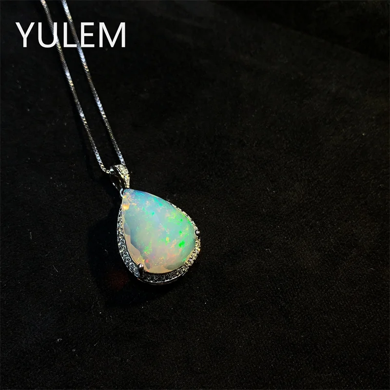 YULEM Natural Teardrop Opal Pendant Necklace 925 Sterling Silver Gemstone Necklaces For Women Fine Jewelry Birthday Gift