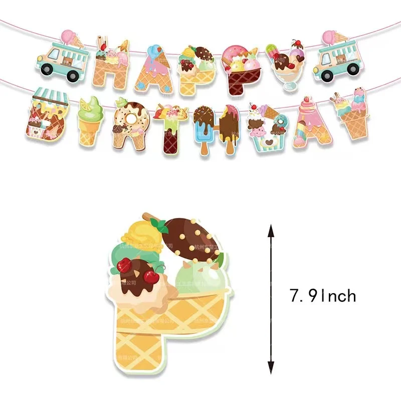 Eis Cartoon Thema Party Arrangement Popsicle Geburtstag Pull Flag Latex Ballon Kuchen Einsatz Karte Sommer Party Dekoration – Detail 8