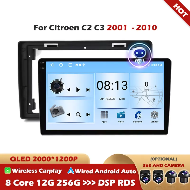 Android Car Radio For Citroen C2 C3 2001 2002 2003 - 2010 Multimedia Player GPS Navigation Carplay QLED Touch Screen Auto Stereo