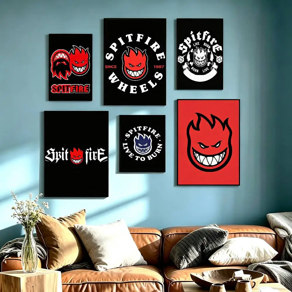 S-Spitfire W-Wheels Logo Poster High Quality Dorm Living Room Aesthetic Wall Decoration Painting Stickers Gift