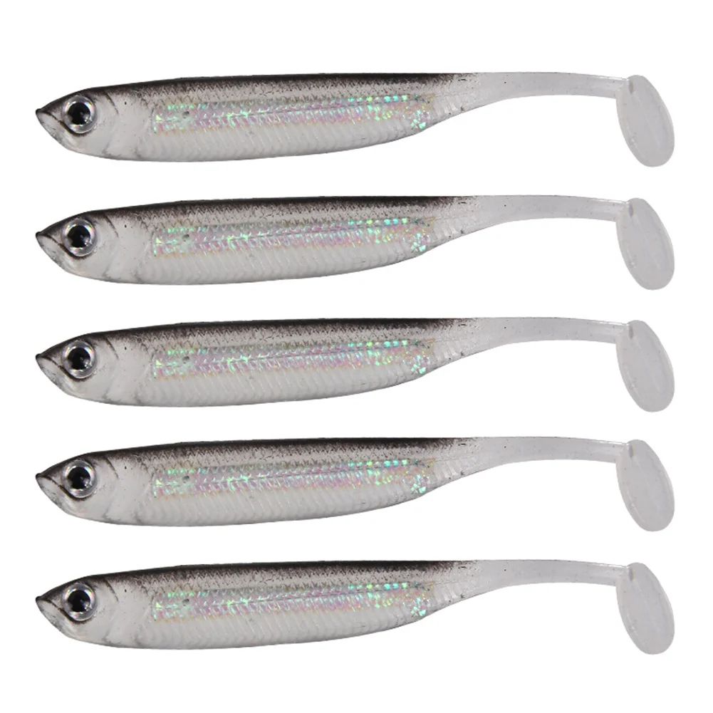 5PCS Soft Lures Easy Shiner Silicone Double Color Artificial Bait 7cm Fishing Jig Wobblers Tackle Bass Swimbait Gray