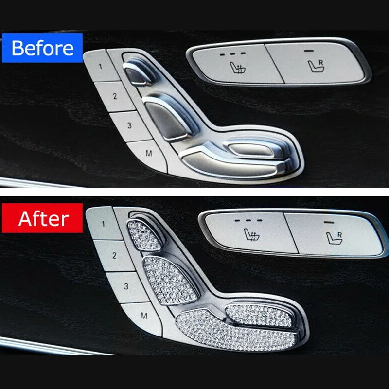 Silver Bling Crystal Seat Adjust Control Switch Decor Cover Trims for Mercedes Benz C E GLC W205 W213 X205 2015+