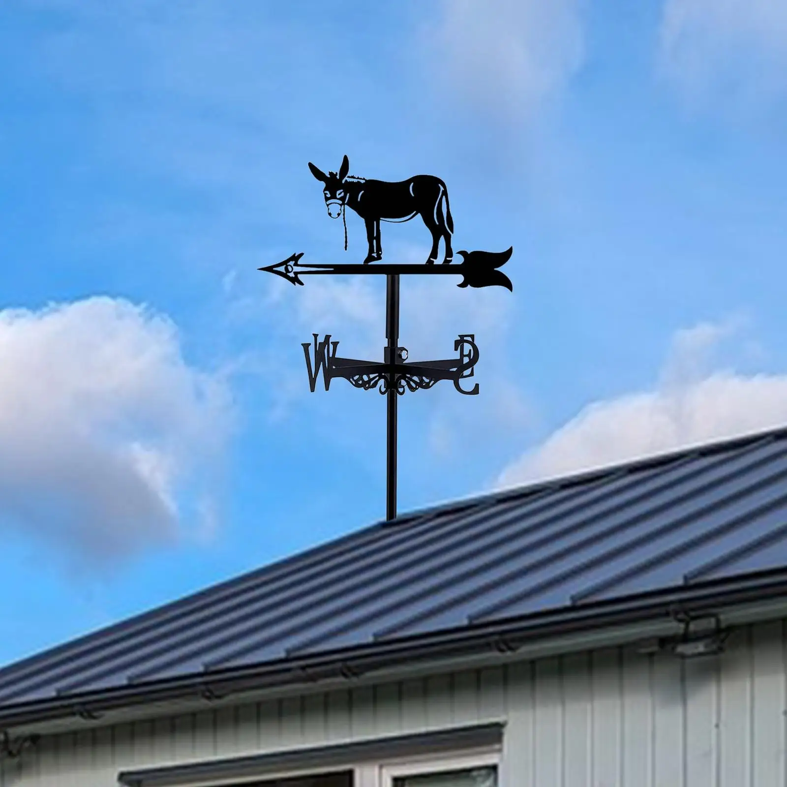Donkey Weathervane Roof Decor Iron Gift Art Weathercock Donkey Ornament Metal Weather Vane for Outside Farmhouse Farm Lawn Yard