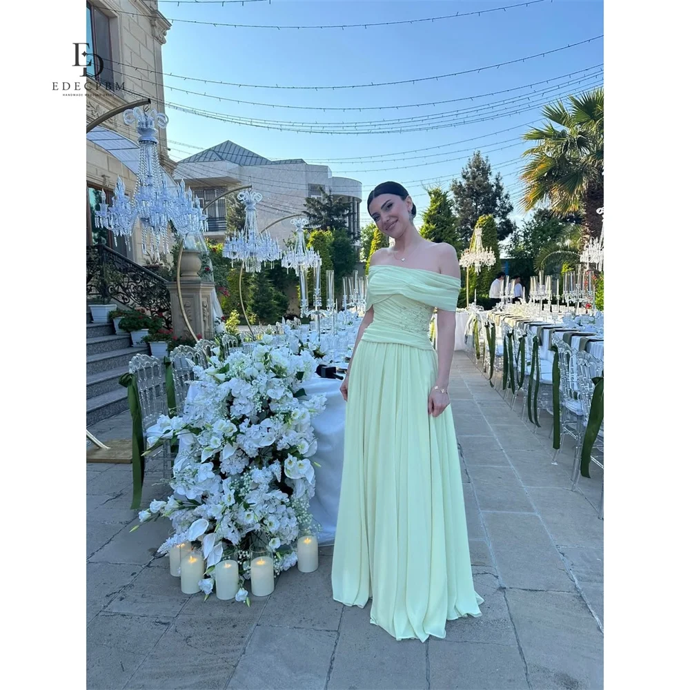 

EDECPBM Chiffon Off The Shoulder green A-Line Evening Dress 2026 Prom Dress Ruched Bodice Ruched Customized Robes de Soirée