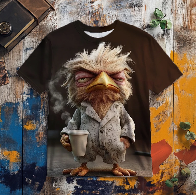 Cute Lazy Chicken Graphic T Shirts For Men Summer Casual Short Sleeve 3D Animal Printed T-shirts Loose Breathable Daily Wear Tee