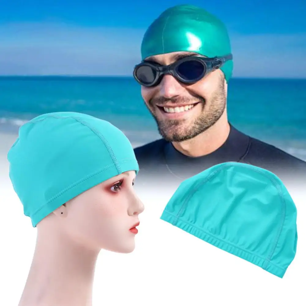 Solid Color Men Women Long Hair Bathing Cap Elastic Nylon Water Sport Protect Ears Pool Swimming Hat Waterproof