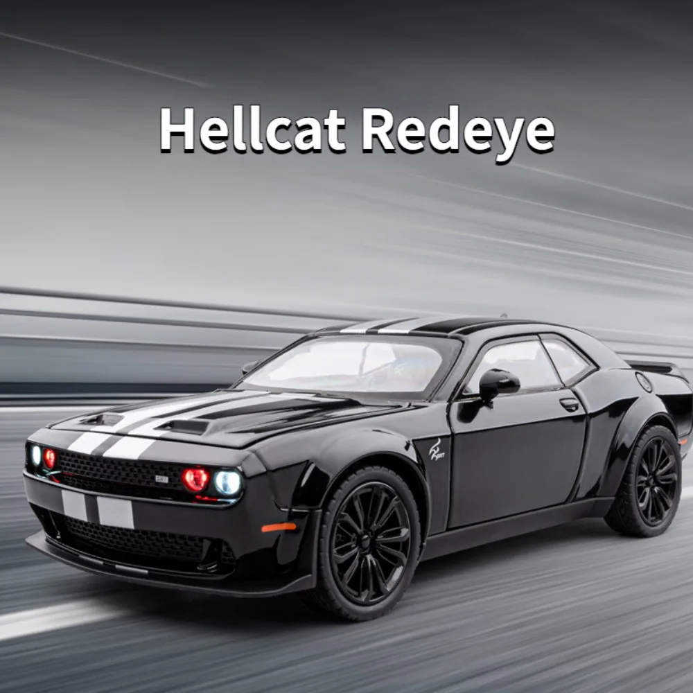 1/22 Hellcat Redeye Car Model Toys Diecast Alloy Sports Cars 4 Doors Opened Rubber Tire Sound Light Pull Back Toy Gifts for Kids