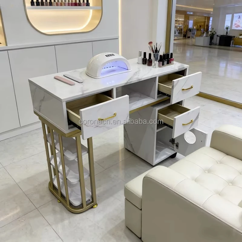 Modern Style Nail Salon Furniture Marble Countertops Highlight White Nail Table