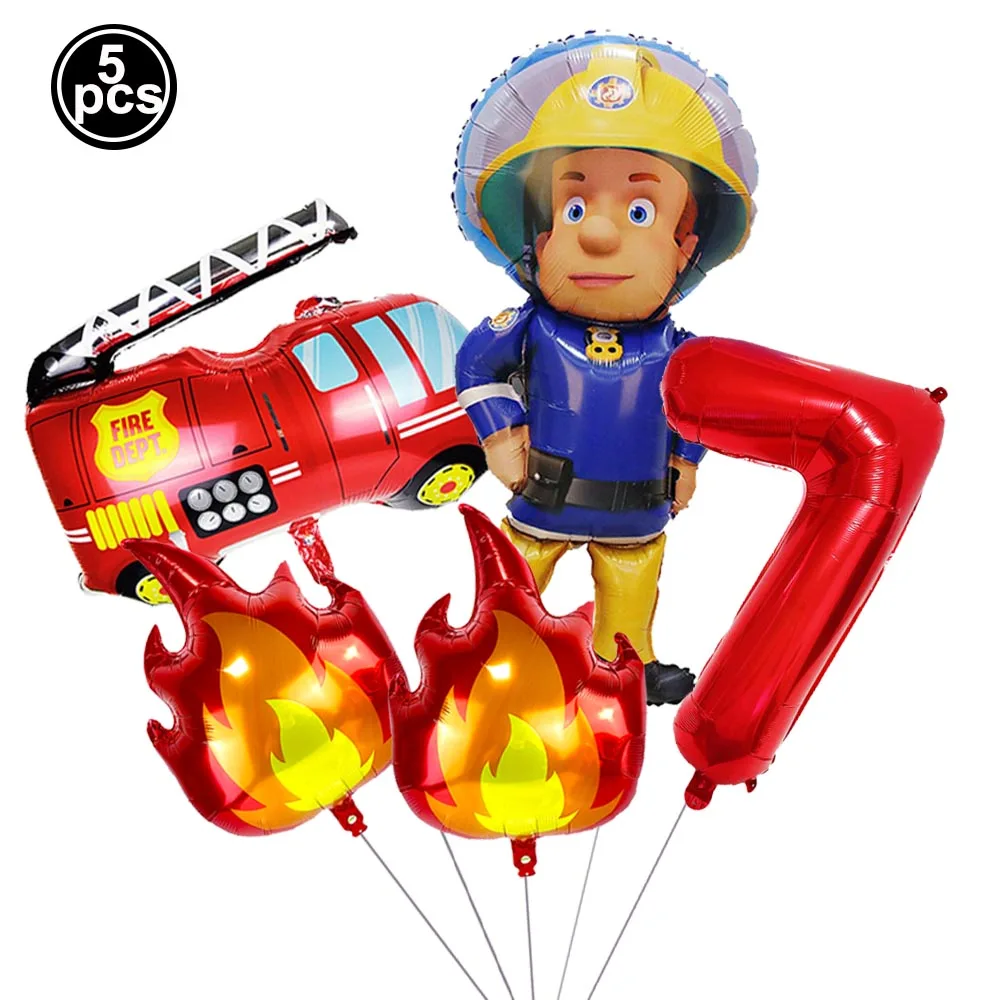 5 stücke Feuer Ballon Feuerwehrmann Feuerwehrauto 32 zoll Rote Anzahl Ballons Set Jungen Feuer Thema Geburtstag Party Dekoration Lieferungen – Detail 8