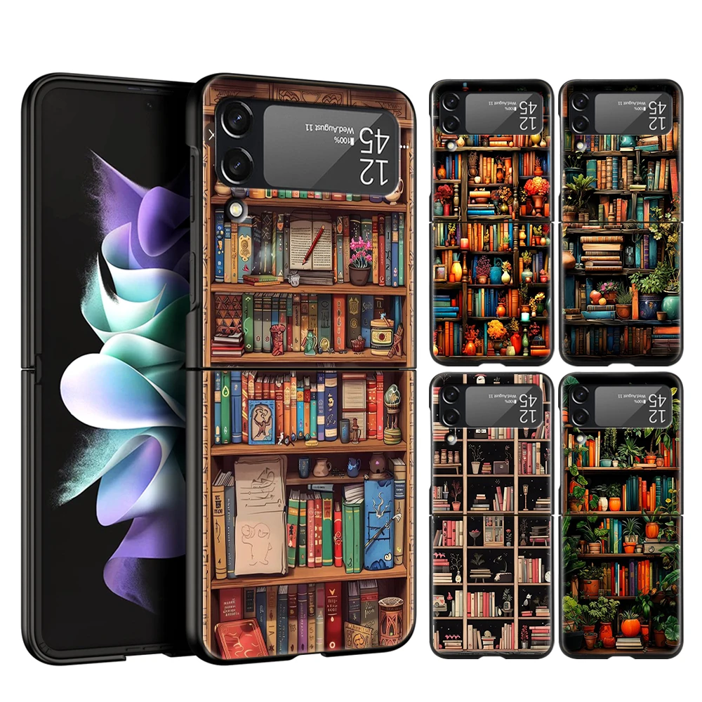 Read Books illustration Hard PC Phone Case For Samsung Galaxy Z Flip 6 5 4 Black Cover For Galaxy Z Flip 3 Foldable Shockproof