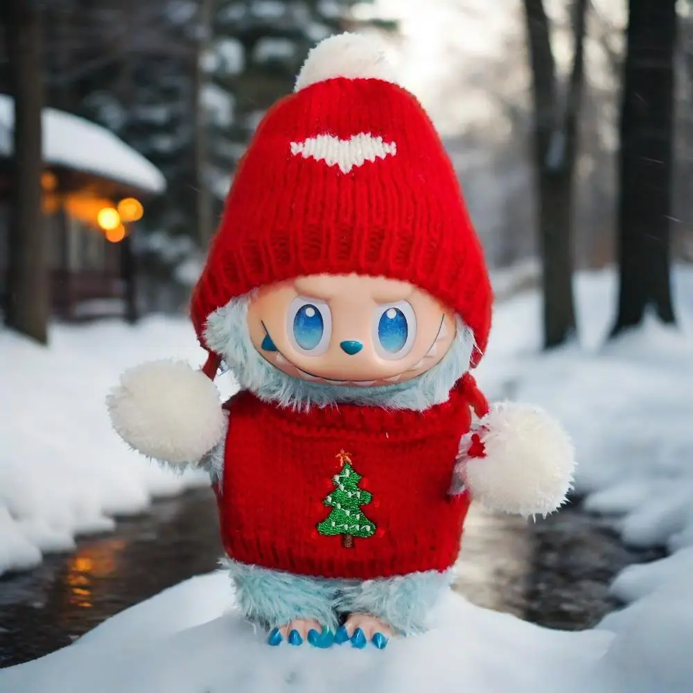 

Одежда 15/17 см для куклы Labubu, наряд, рождественский свитер, детский подарок, зеленые аксессуары в комплекте для детей, одежда для кукол