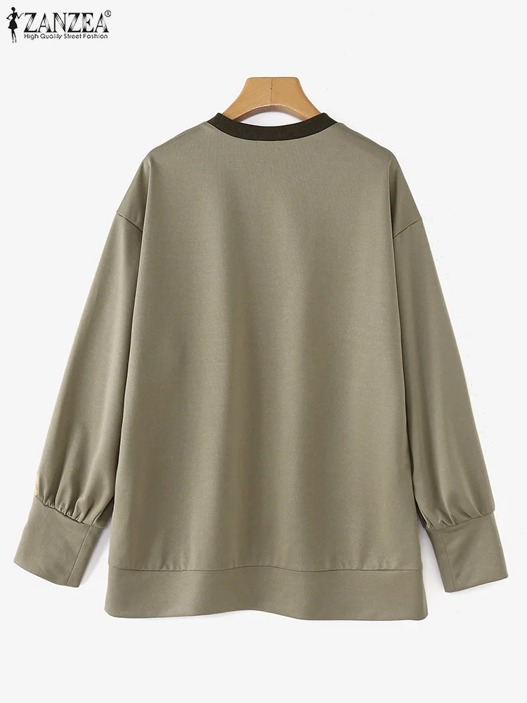 ZANZEA-Pull à col rond PVD pour femme, pulls de style coréen, sweats à capuche à épaules tombantes, manches longues, mode décontractée