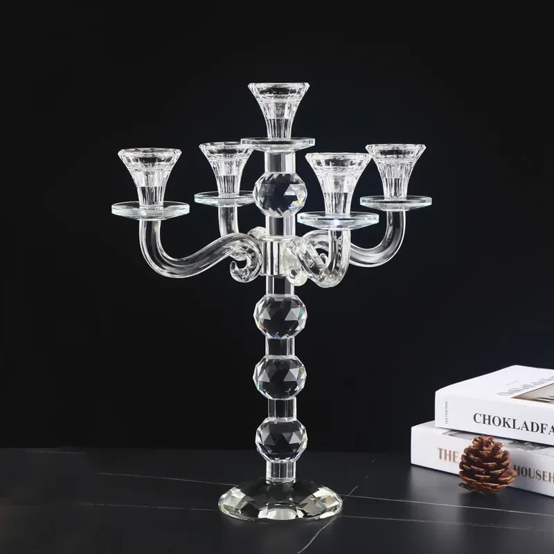 Modern Crystal Glass Candle Holder for Wedding Centerpiece Hotel Home Decor Elegant Table Ornament Party Road Guide Props