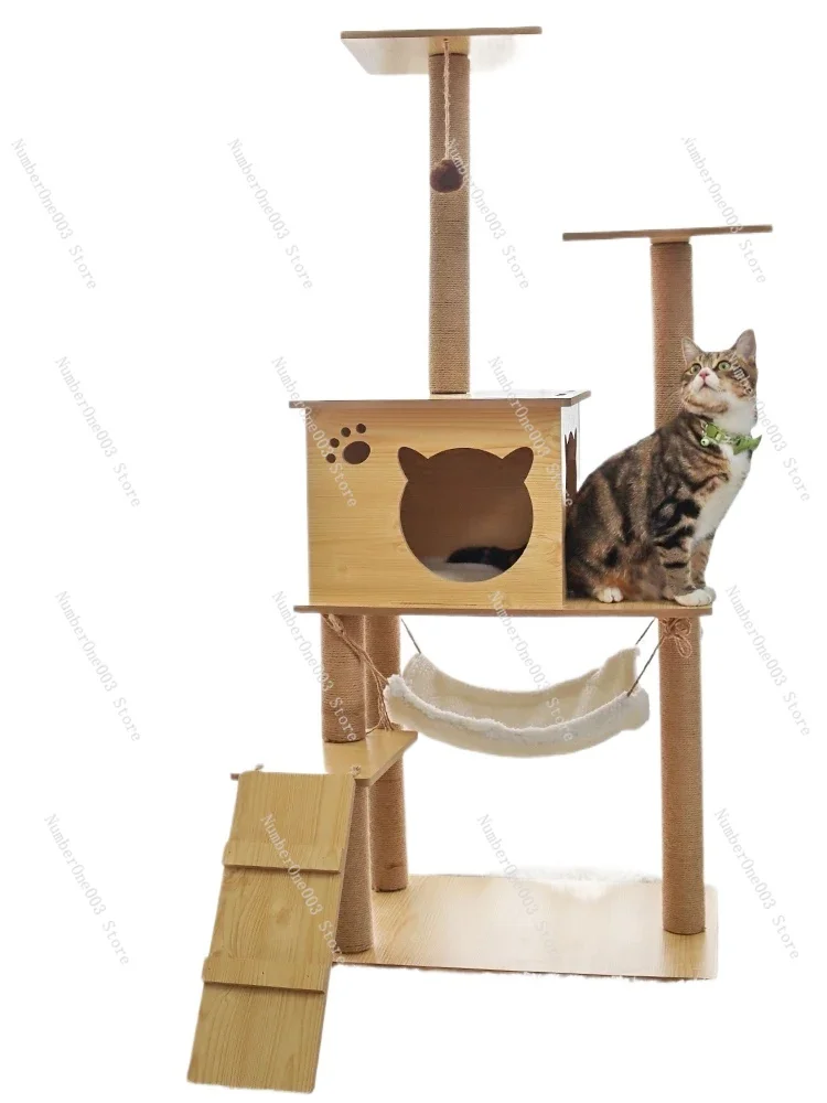 

Solid Wood Cat Climbing Frame, Nest, Tree Integrated Villa Frame, Grabbing Board, Jumping Platform, Ceiling