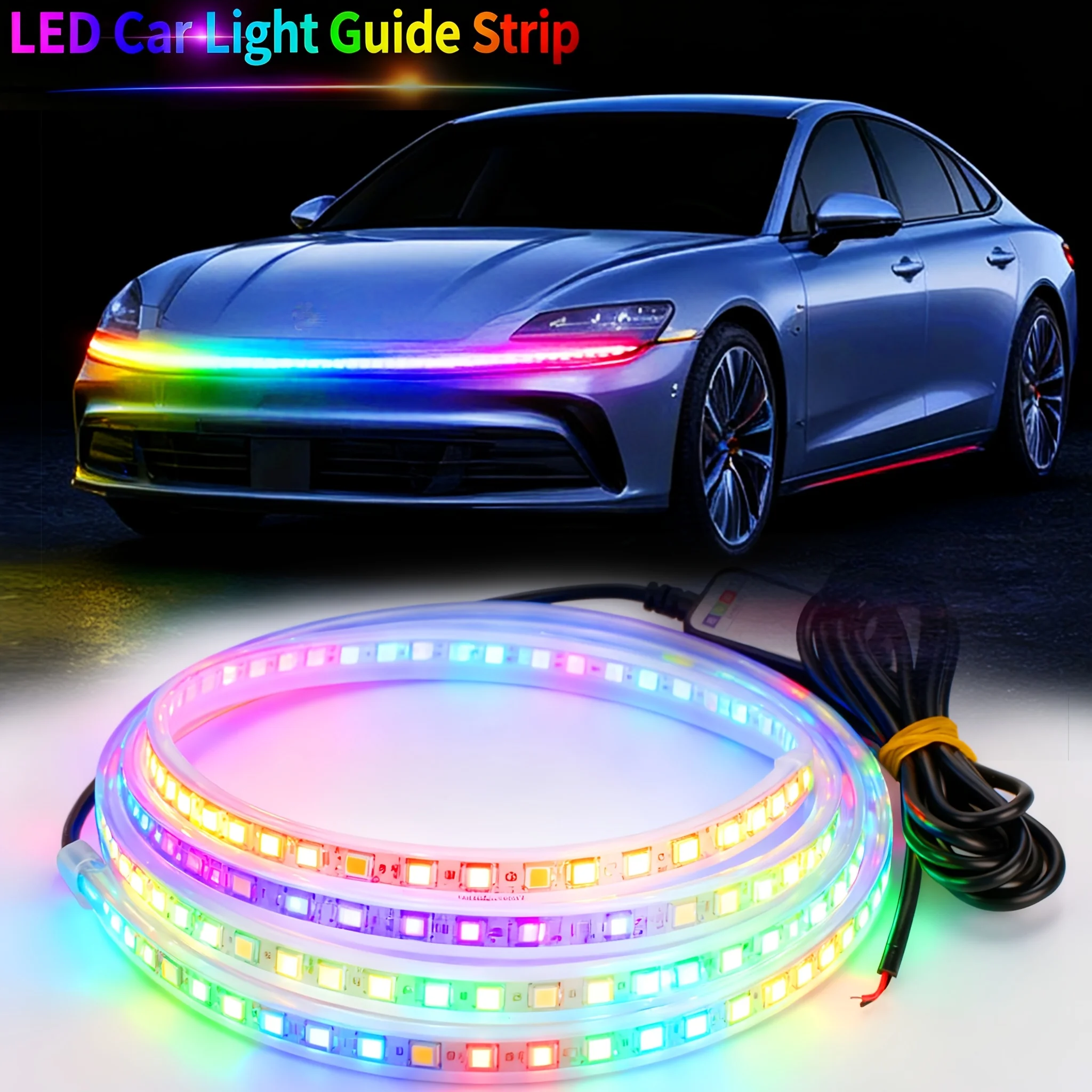 

12 В RGB APP Control Автомобильные аксессуары Автомобильные принадлежности Светодиодная полоса на капоте Декорация решетки Запуск сканирования Дневные ходовые огни