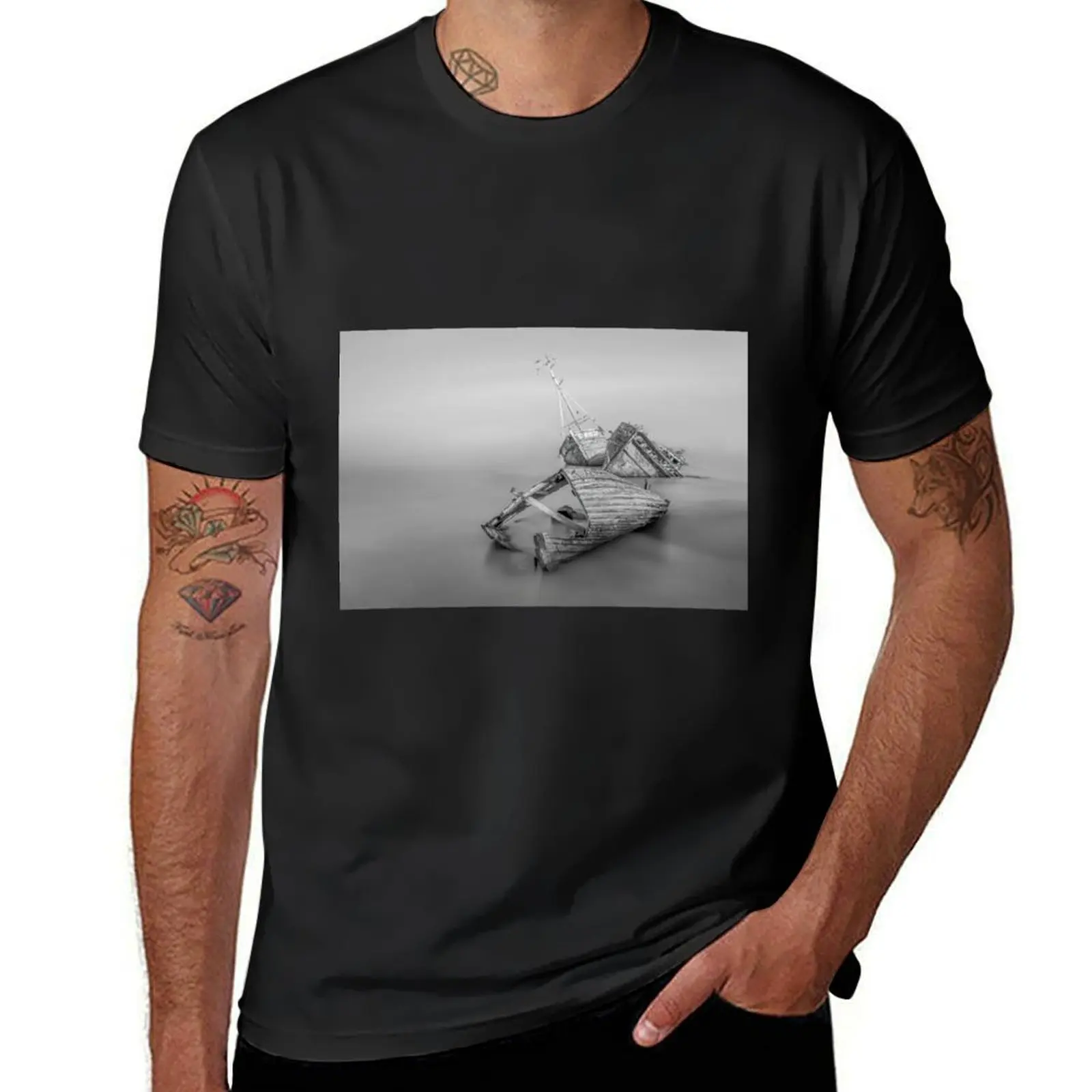 Fine Art View of Abandoned Beached Boats T-Shirt vintage clothes Blouse summer clothes men graphic t shirts