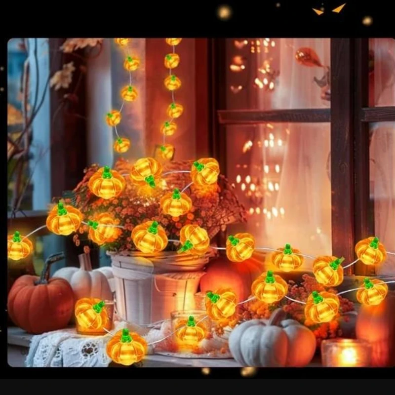 1/2 Stück 1 m 10 LED Halloween Kürbis Kupferdraht Lichterketten DIY Lichterkette batteriebetrieben für Zuhause Schlafzimmer Halloween Party Deko