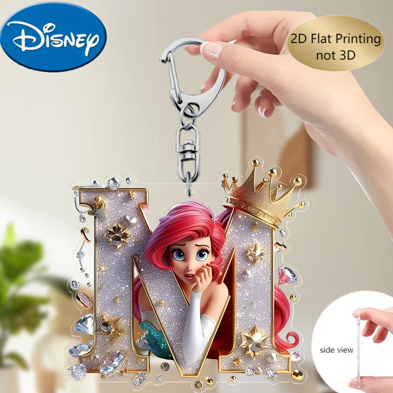 2D plano, Disney Anime letra sirenita Ariel princesa accesorios acrílicos llavero dibujos animados llavero acrílico regalos