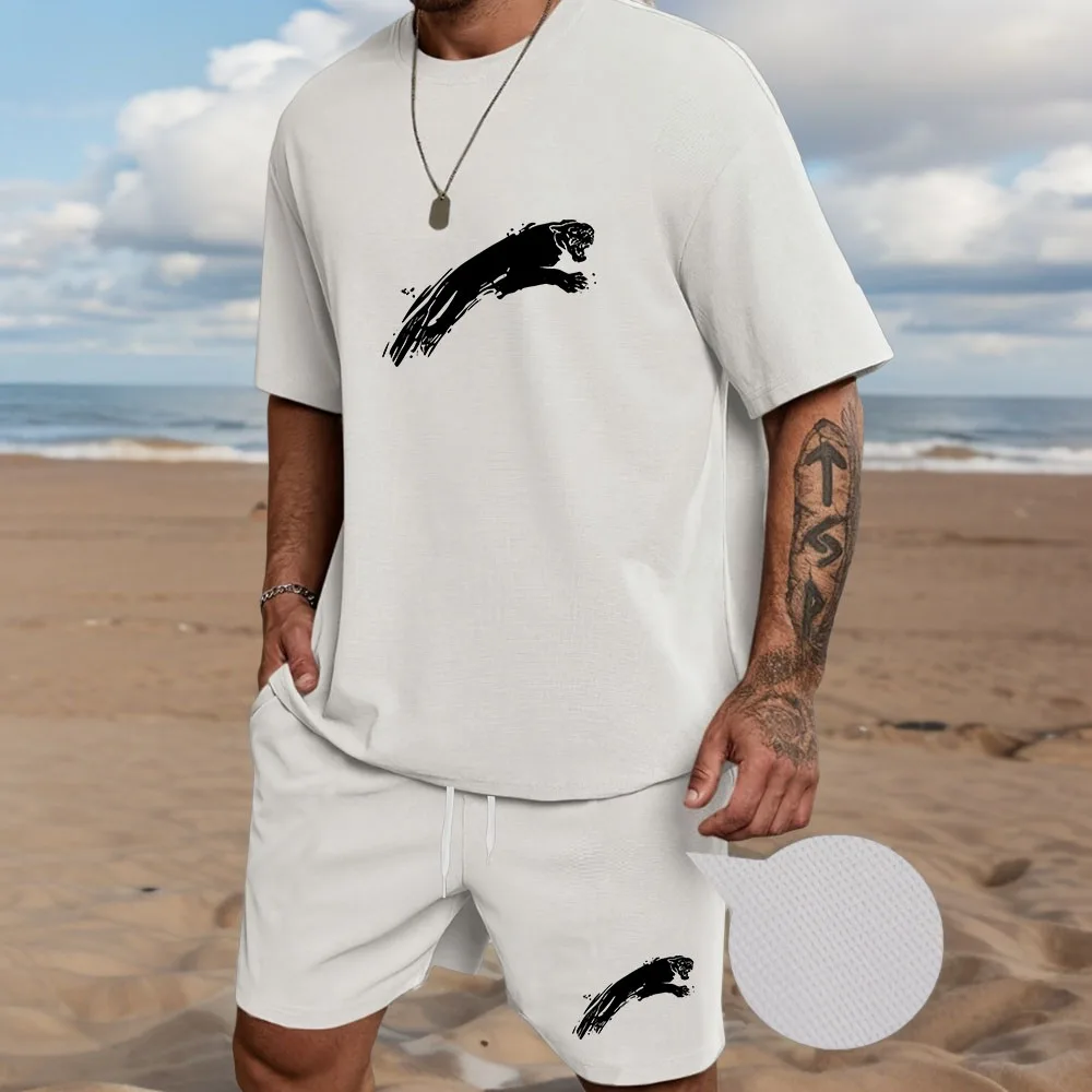 

Youth Men's Fashionable Casual Sports Two-Piece Set Print Summer Short-Sleeved T-Shirt And Shorts Ensemble