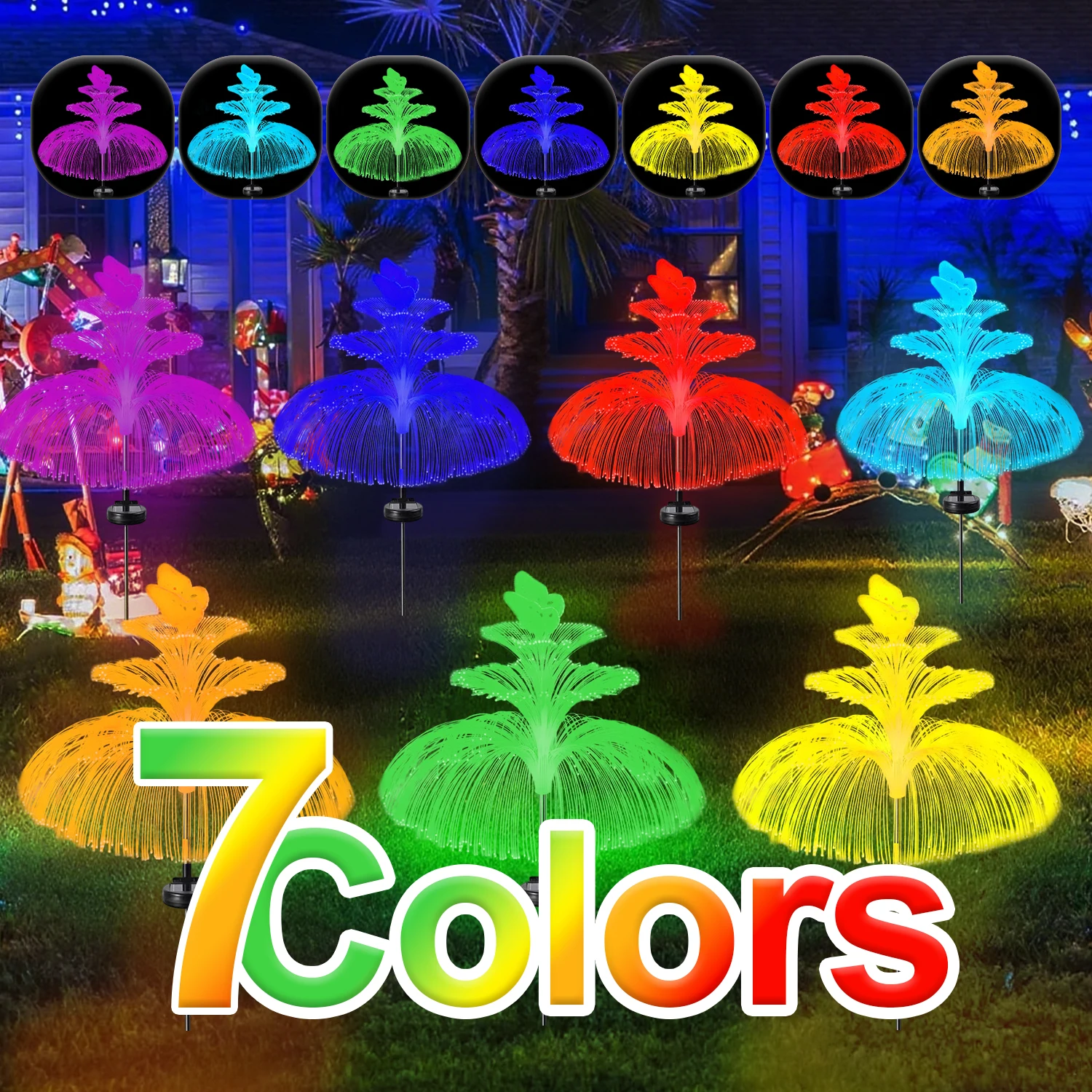 1 PC Solar Garden Lights, 3 Layer Jellyfish Butterfly Solar Lights Outdoor Garden, Outside 7 Color Changing Decoration