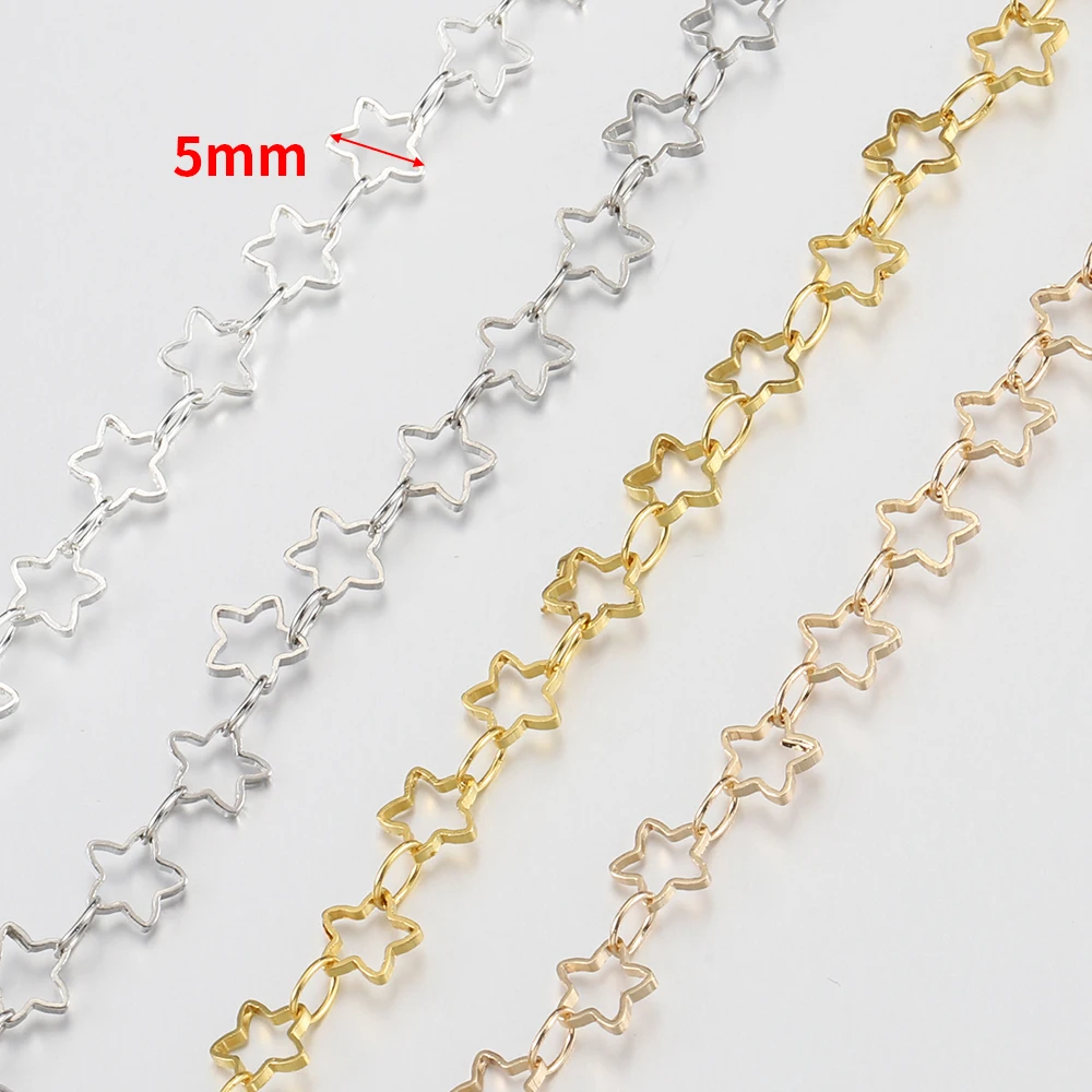 Geen Fade 1Meter Star Ketting Goud Kleur Chain 5Mm Hollow Out Metalen Koperen Kettingen Voor Ketting Sieraden Maken componenten Diy