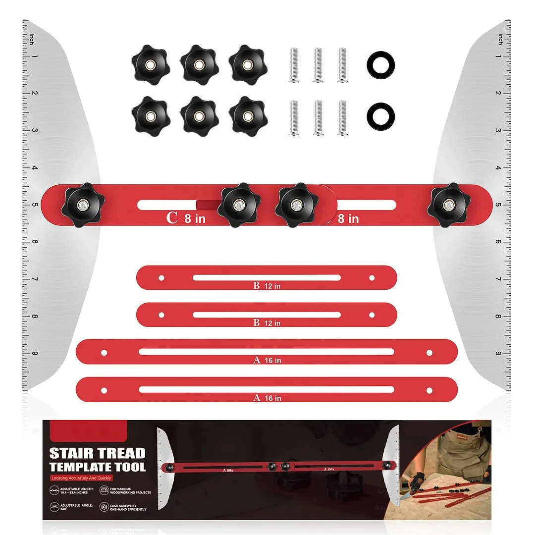 

Stair Tread Template Tool - Step Measuring Jig with Ruler and Angle - 10.2In to 60In Guage Wizard Scribe Tool Cutting Guides