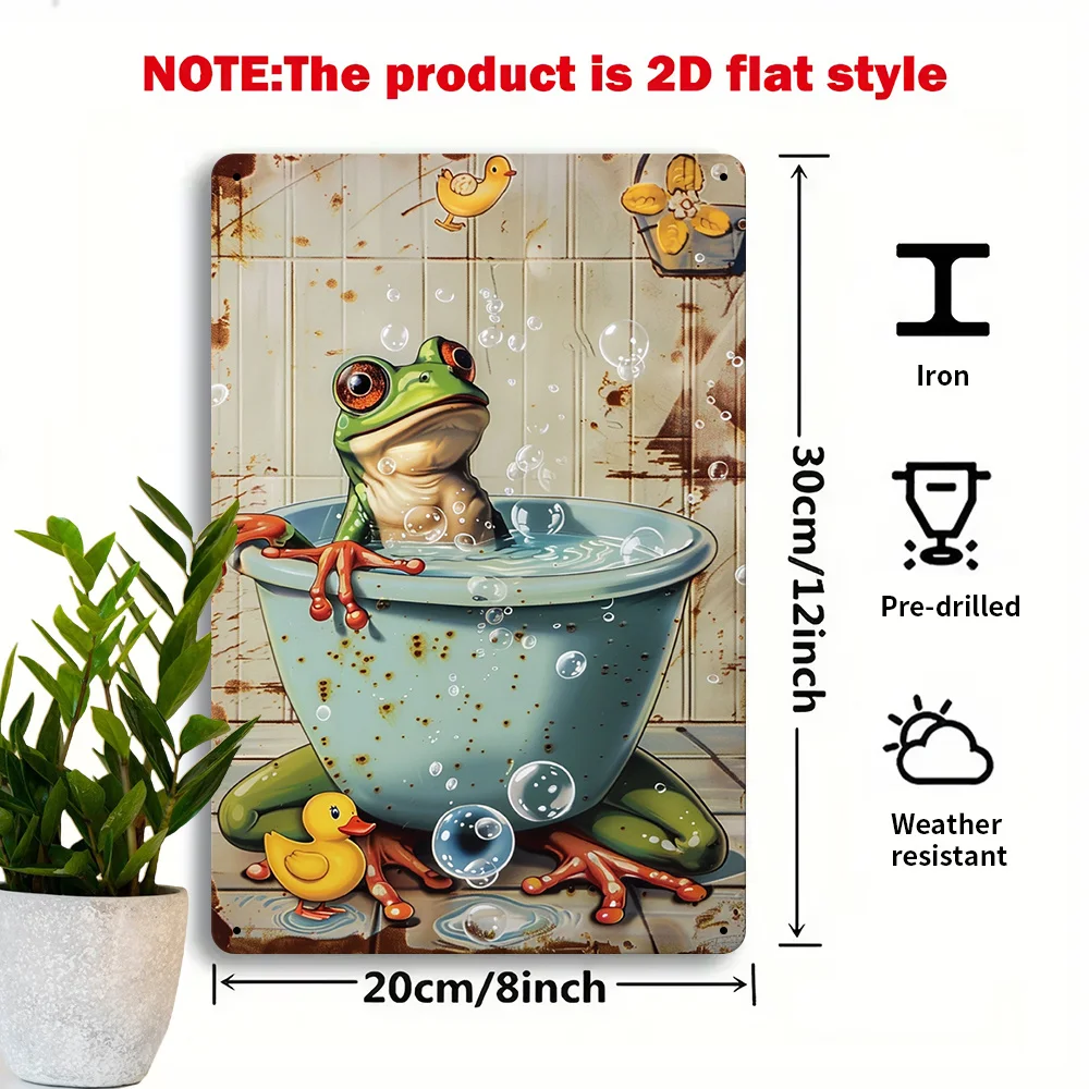 2D Flat - A 2D Flat Piece Featuring a Charming Bathtub - a Bouncing Moment Iron Metal Decorative Sign, 8X12 Inches with a Vintag