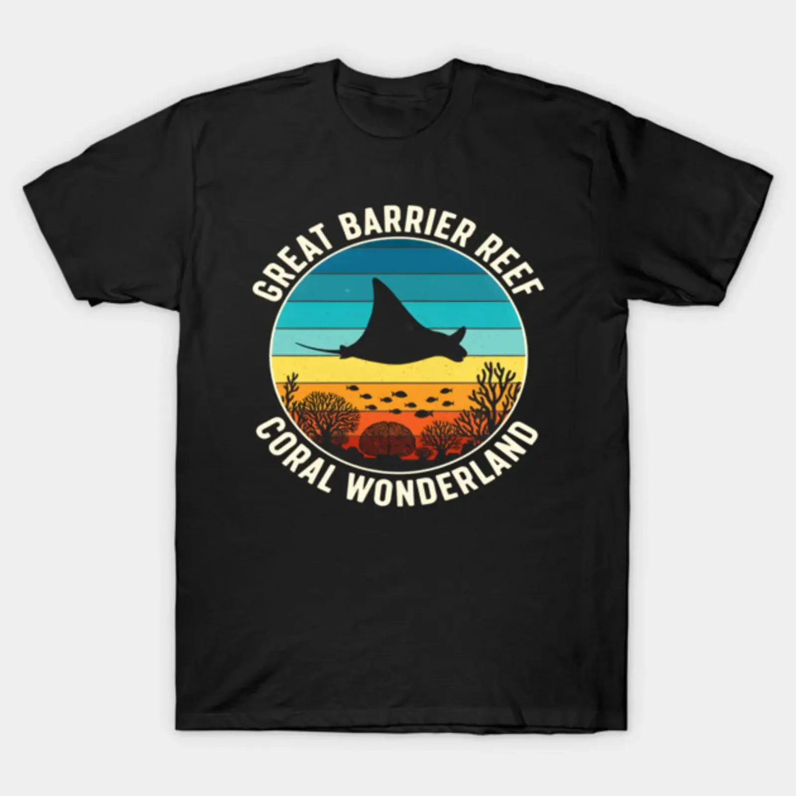 Great Barrier Reef Coral Wonderland Vintage Manta Ray Retro Sunset T Shirt vintage Washed graphic homme Comfortable streetwear
