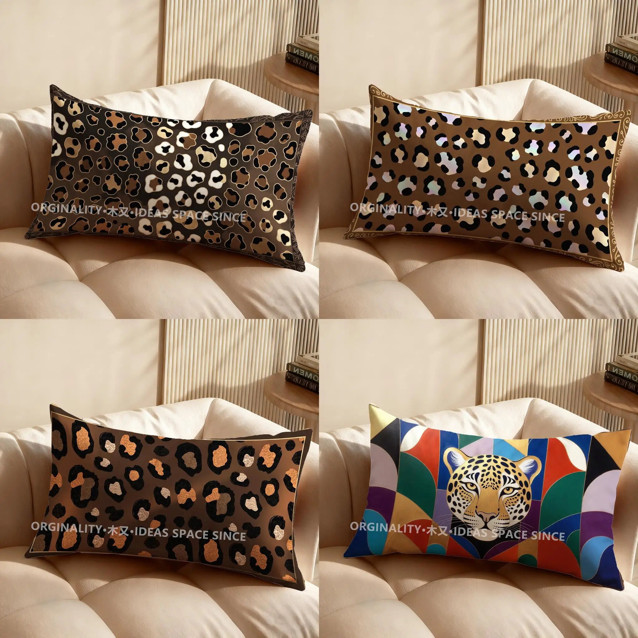 2D Leopard-Print Pillowcase For Decor Suitable For Sofa Bedroom Car Pillow Cover Cushion Rectangular Back Cushion