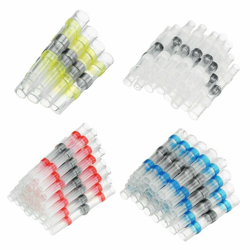 150PCS waterproof solder ring heat shrinkable middle connection terminal white 40 red 50 blue 50 yellow 10 quick docking cable