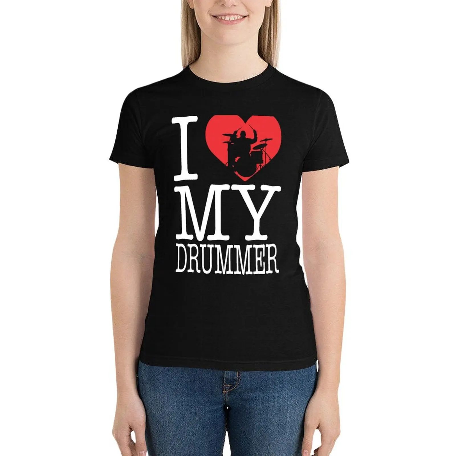 T-shirt vintage I Love My Drummer pour femmes, vêtements d'été, hauts de médicaments, vêtements de printemps, 2024, 600