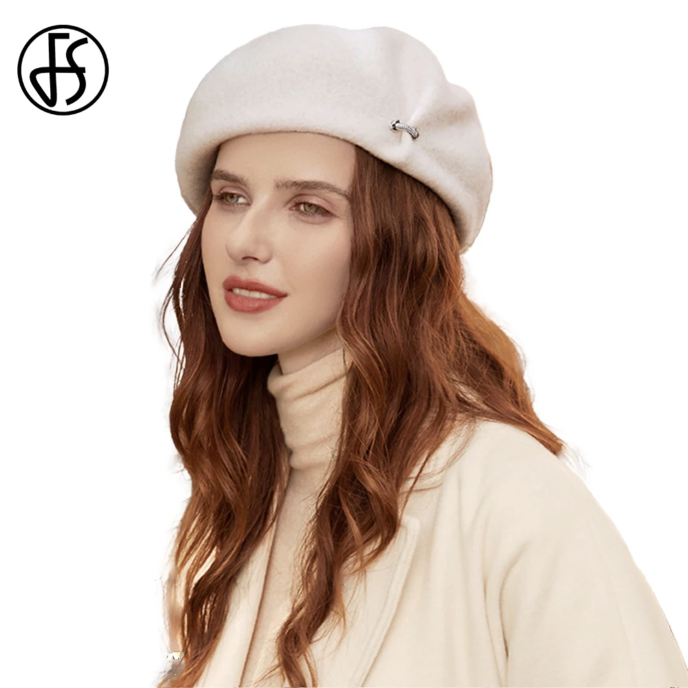 FS British Vintage Bonnet White Beret Simple Hats For Women Artistic Painter Cap Ladies Winter Versatile Keep Warm Fedoras