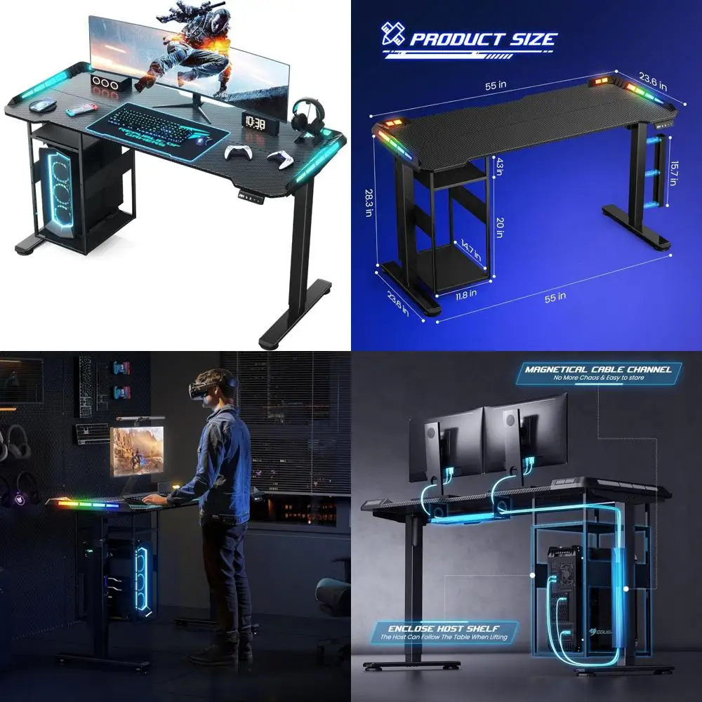 

LED-lit Adjustable Gaming Desk with Music Sync, 55x24 Space, Cable Management
