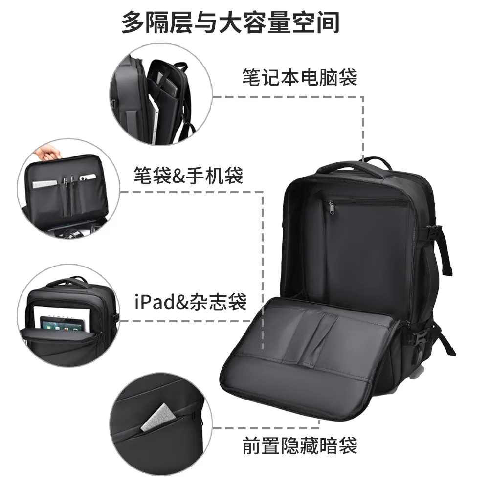 Expandable For Teenagers Men, New Business Casual Travel Bag, High-end Large Capacity Cross-border Trend Laptop Leather Backpack
