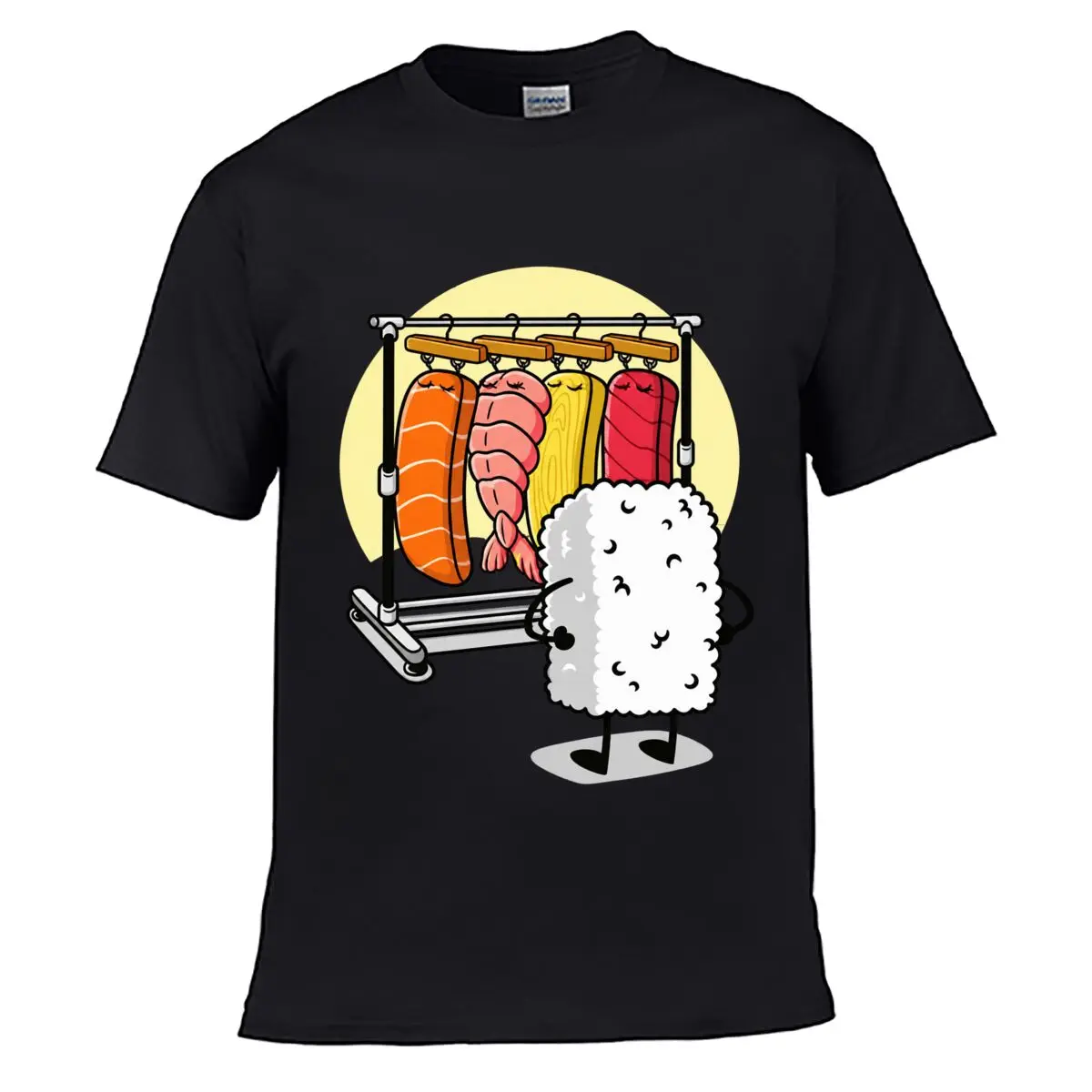 Funny Rice Ball Choosing Sushi Nigiri Graphic Loose T-shirt Casual Tee