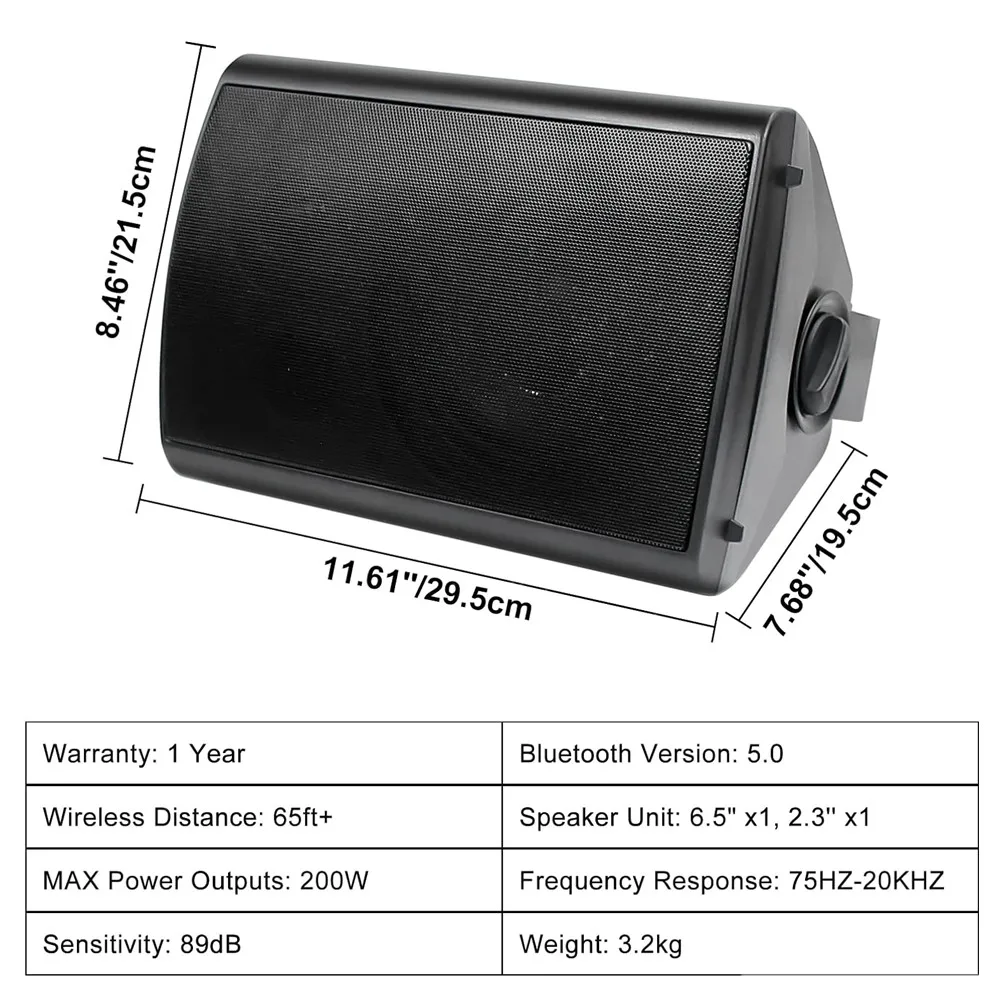 Herdio 6.5 Inch 800W Outdoor Bluetooth Speakers Waterproof HD Digital Stereo Effect Wall Mounted Sound System For Patio 2 Pairs
