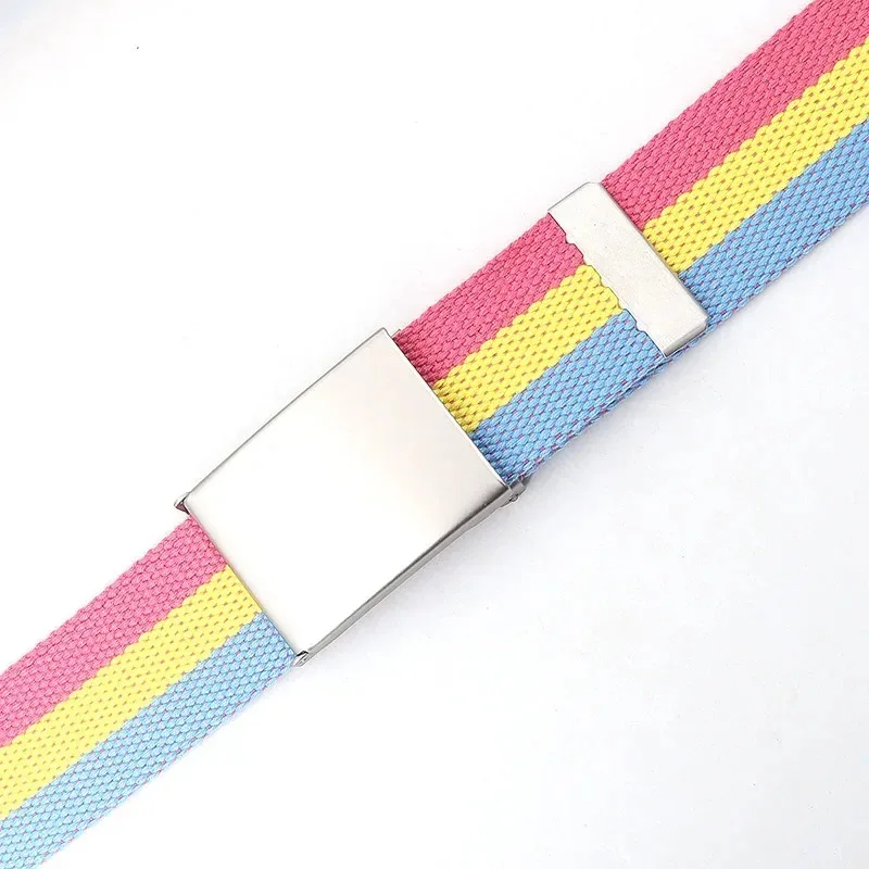 Cintura in tela con strisce arcobaleno Cintura regolabile per jeans Cintura da viaggio all'aperto - Cintura con fibbia in metallo per donna multicolore