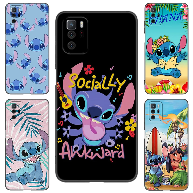 S-Stitch L-Lilo Cute Black Silicone Phone Case For Xiaomi Redmi Note 10 11 11S 12 12R 13 13R Pro 12S 4G 11T 5G Plus 10S