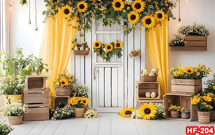 Yellow Sunflowers Backdrops for Photography Rustic Wooden Fence Background Bridal Baby Shower Sweet Birthday Party Decoration