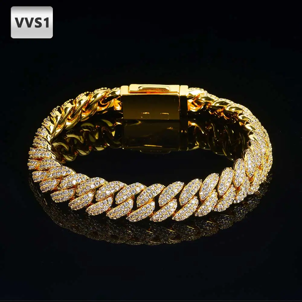 Nuoya Moissanite Cuban Bracelet 10mm Iced Out VVS1 Chain Bracelet for Men Women Hip Hop Jewelry with Certificate