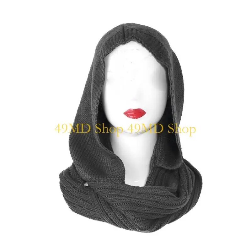 49MD Winter Hat for Women Hooded for Infinity Scarf Pullover Knit Cap Shawl W