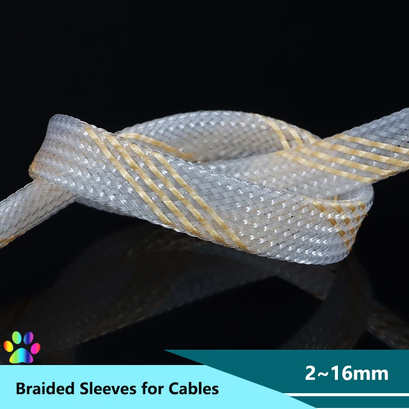 Clear Gold PET Braid Sleeve 2/4/6/8/10/12/16mm High Density Sleeving Snake Skin Cable Wrap Sheath Braided Sleeving Case