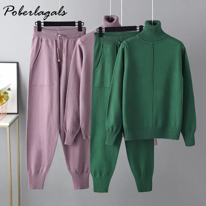 

Spring Autumn Turtleneck 2/Two Piece Women Sweater Tracksuits Fashion Harem Pant Suits Female Casual Pants Sets Sportsuits