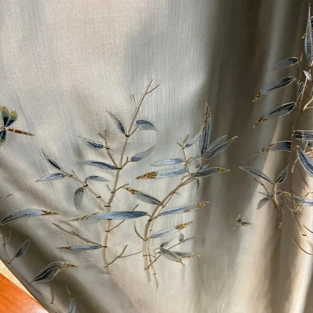Curtains for Living Dining Room Bedroom New Chinese Style Embroidery High Precision Bamboo Fresh Elegant Study Imitation Silk