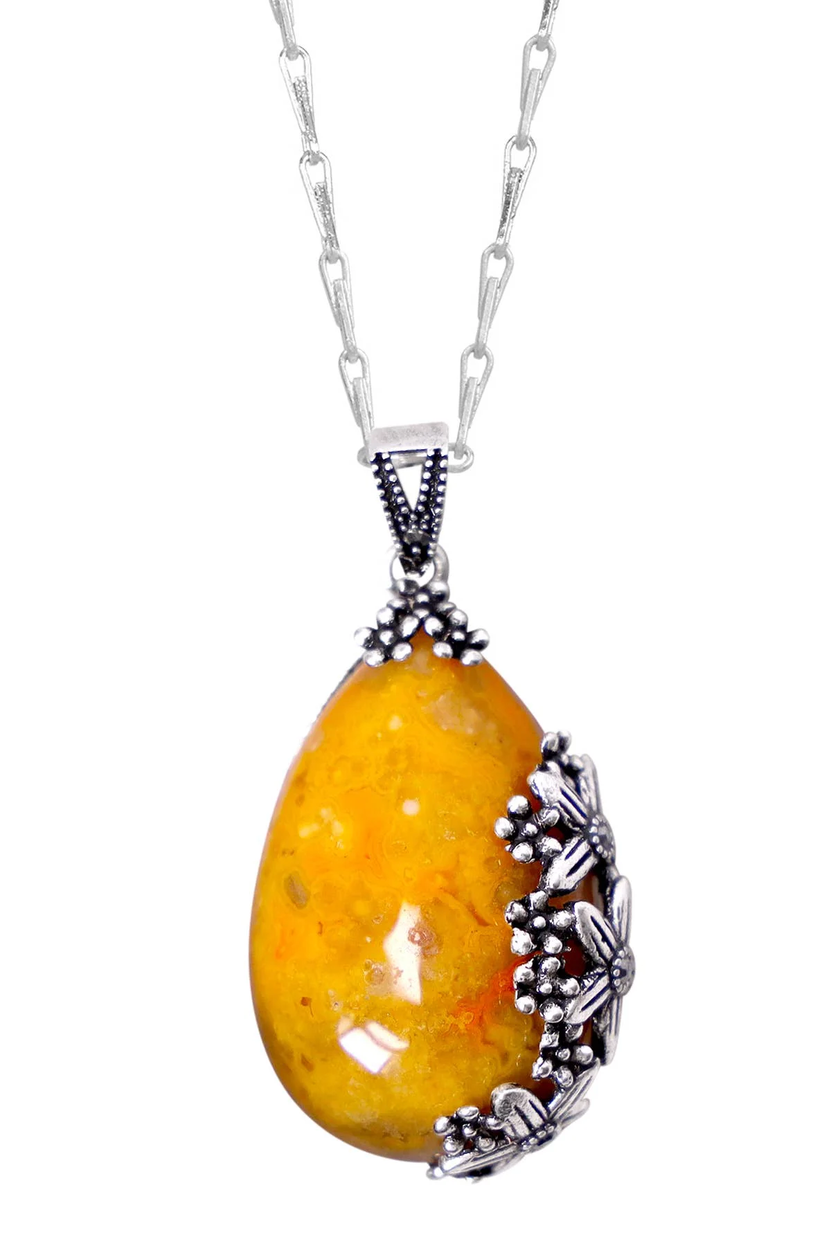 

Natural Gemstone Crazy Lace Agate Floral Pendant Necklace