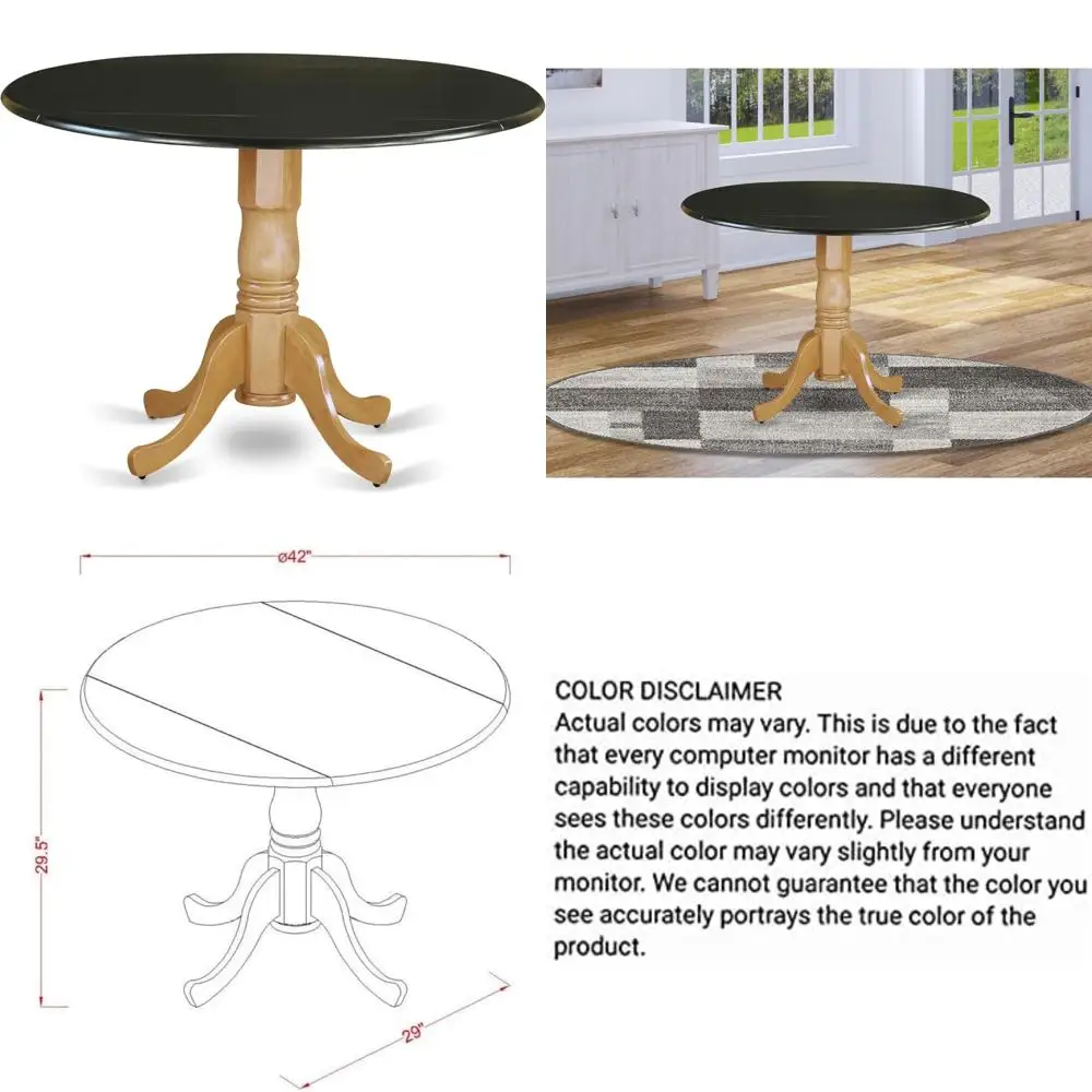 Tavolo da pranzo rotondo a foglia libera in legno massello con base piedistallo, 42x42 pollici, espandibile per piccoli spazi