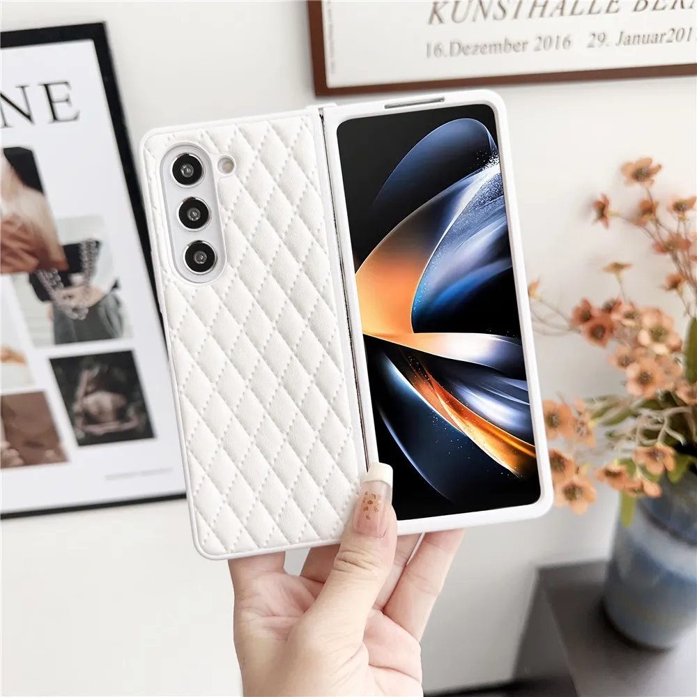 Funda de cuero antideslizante para Samsung Galaxy Z Fold5, carcasa protectora con rombos de lujo, a la moda, Z Fold4, Z Fold3, 5G