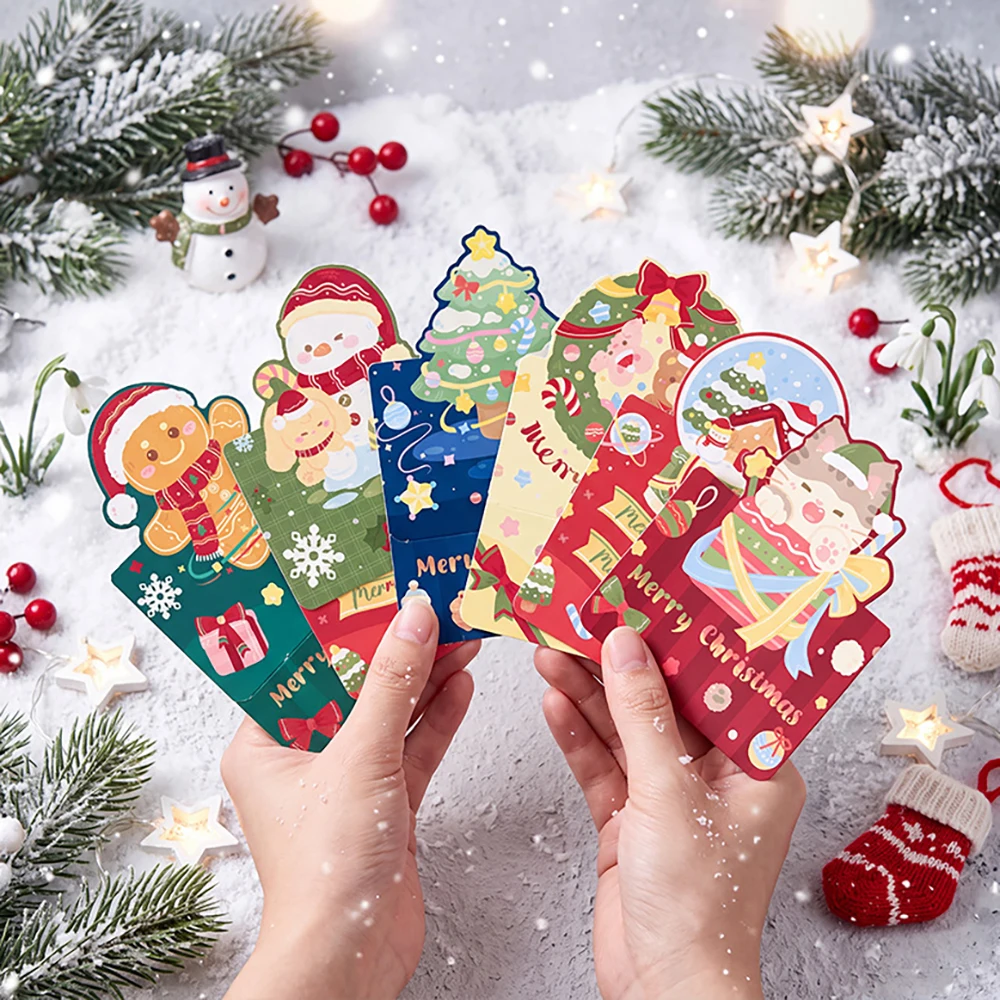12 pcs Christmas 3D greeting card, shaped folding cartoon gift, message box, decorative card